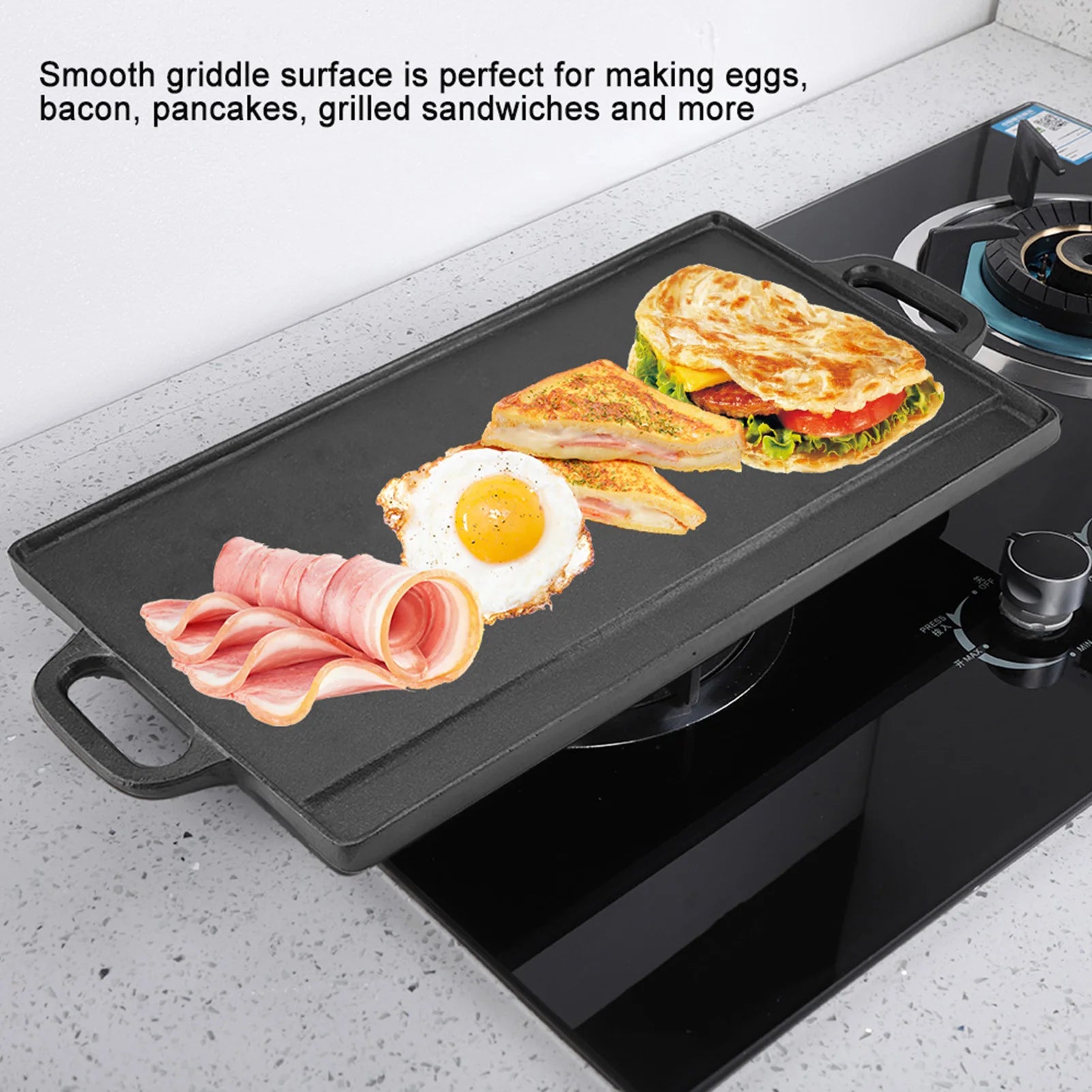 Non-stick Grill Pan Non-Stick Cast Iron Grill Griddle Pan Ridged and Flat Double Sided Baking Cooking Tray Bakeware Griddle Pan - Cooky Kitchenware