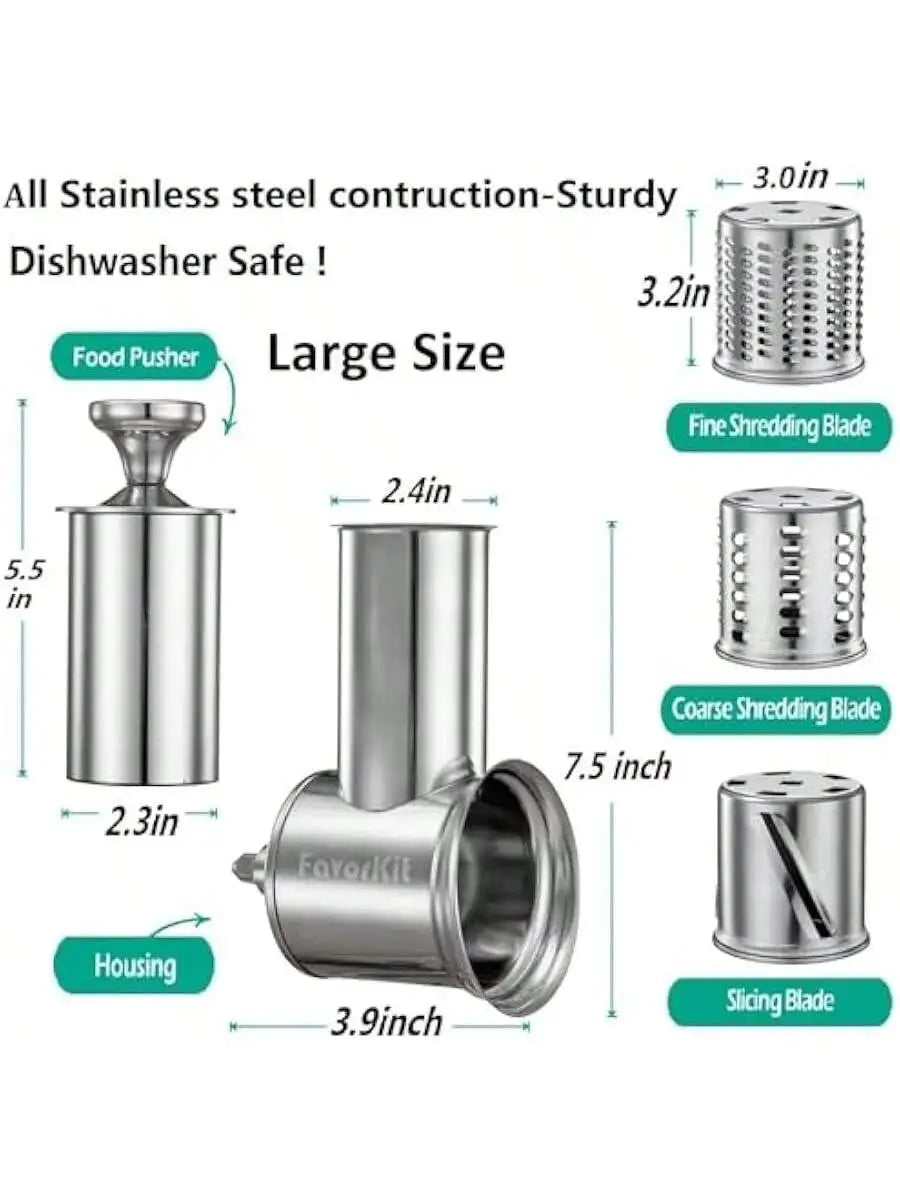 Slicer Shredder Attachment for KitchenAid Mixers Stainless Steel Cheese Grater Salad Maker Accessories with 3 Cutting Bl - Cooky Kitchenware