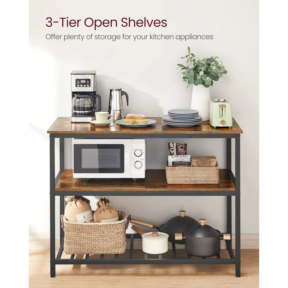 Kitchen Island with 3 Shelves, 47.2 Inches Width Kitchen Shelf with Large Worktop, Stable Steel Structure, Industrial, Easy to - Cooky Kitchenware