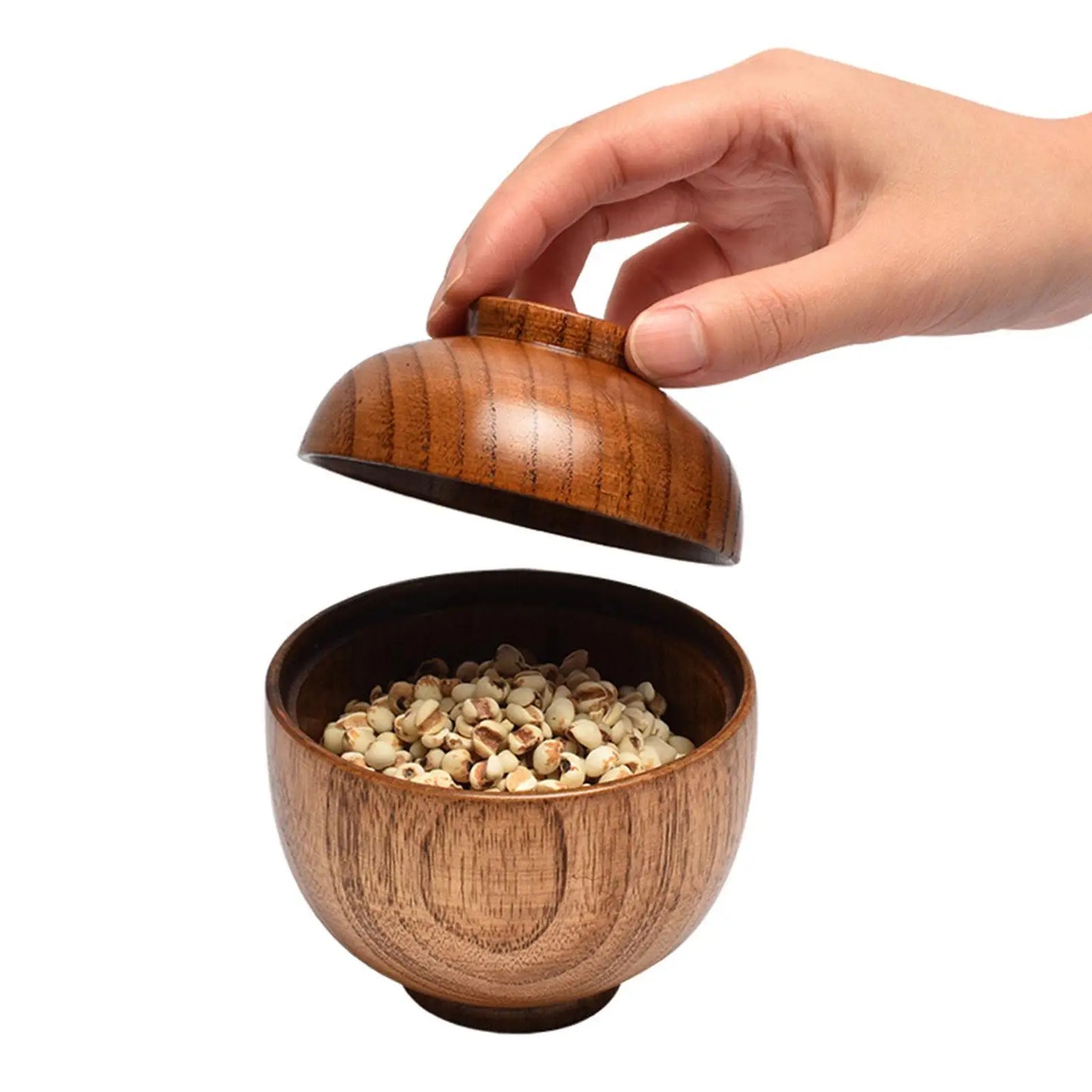 Wooden Bowl With Lid Rice Serving Bowl Food Container Tableware Food Utensil