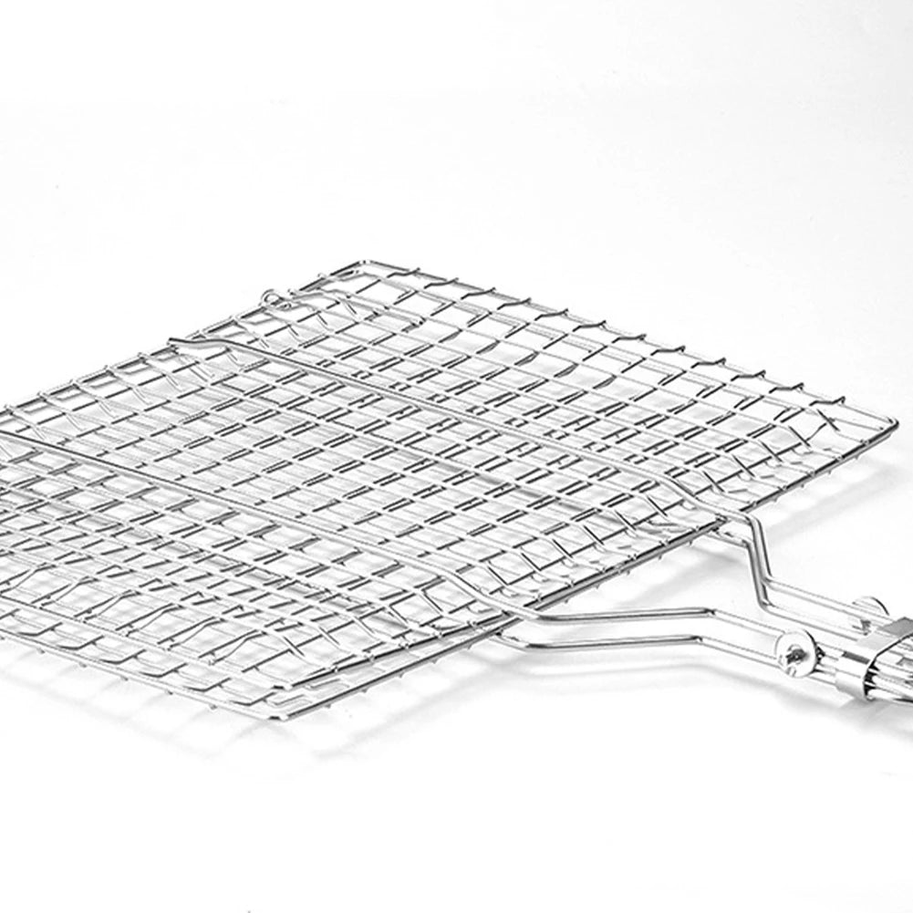 BBQ Grilling Basket Folding Outdoor Camping BBQ Rack with Detachable Handle 8.6*12.6 Inch for Fish Vegetables Steak Shrimp Chops - Cooky Kitchenware