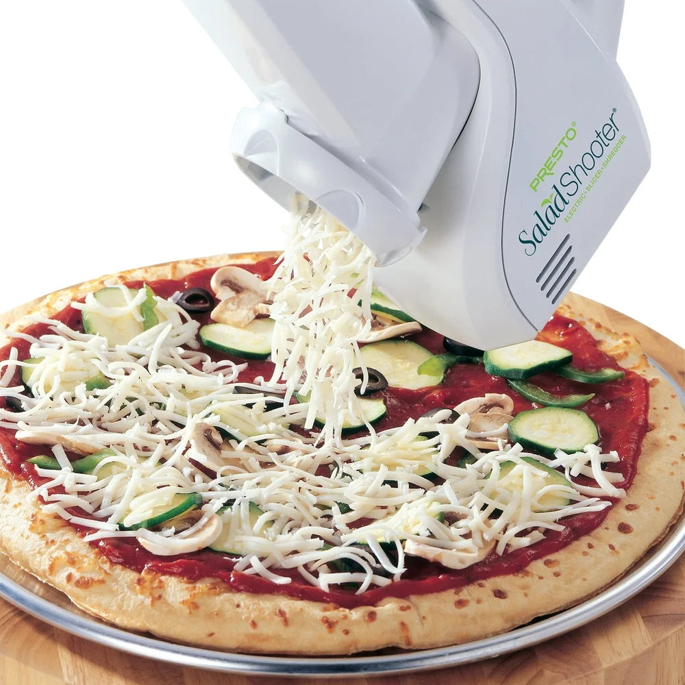 Electric Salad Shooter Slicer Shredder Vegetable Fruit Cheese Nuts Compact Dishwasher Safe Easy Clean Interchangeable Cones - Cooky Kitchenware