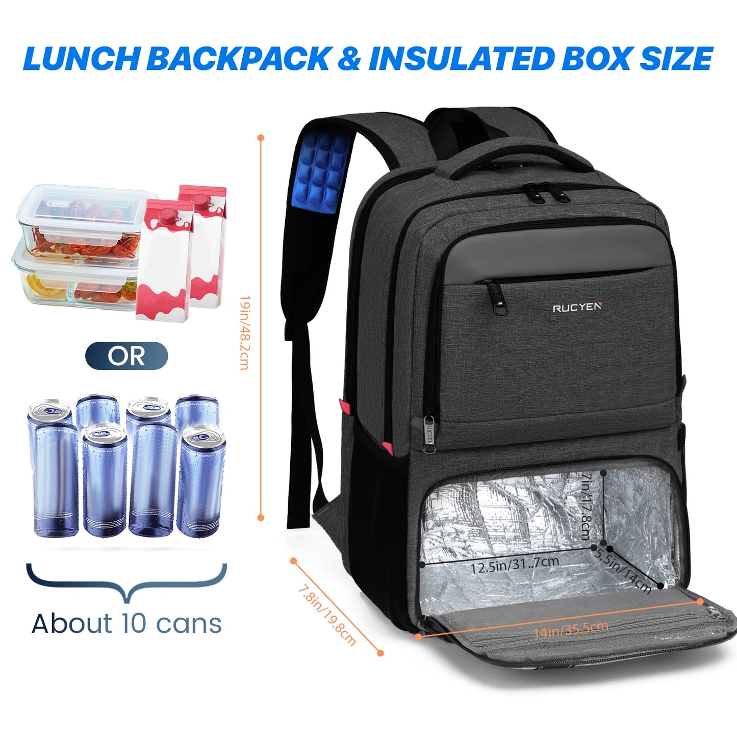 Insulated Backpack Lunch Bag Food Box Durable Waterproof  Leak Proof Cooler Case Camping Oxford Dinner Backpacks Icebox with USB - Cooky Kitchenware