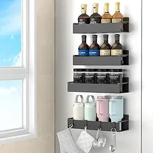 4 Pack Magnetic Spice Rack Organizer for Refrigerator and Oven Black Fridge Organizers and Storage for Kitchen - Cooky Kitchenware