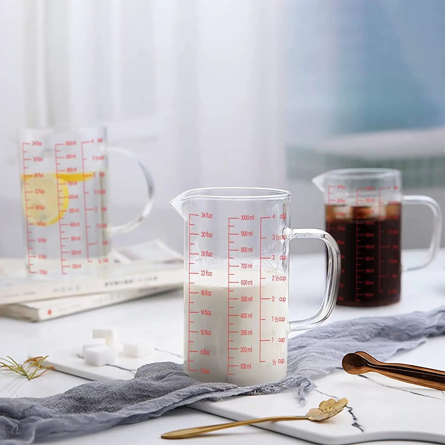 1000ml Heat-Resistant Glass Measuring Cup with Scale Handle for Kitchen Baking and Cooking - Cooky Kitchenware