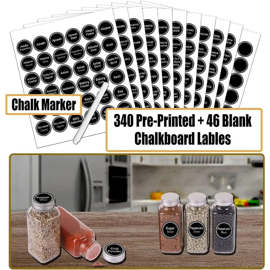 25 Glass Spice Jars 8 oz Empty Spice Bottles with 713 Spice Labels Chalk Marker and Funnel Complete Set for Kitchen Organizatio