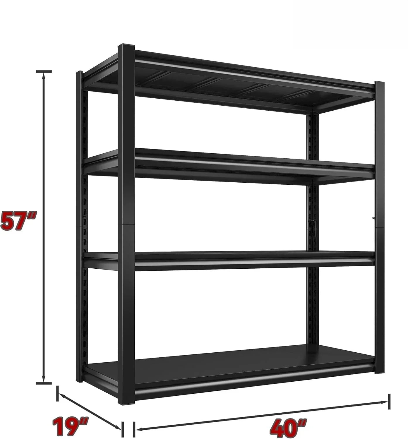 40" W Garage Shelving 2000 LBS Storage Shelves 4 Tier Heavy Duty Shelving Adjustable Metal Shelves Warehouse, 40" W x19 D x57 H