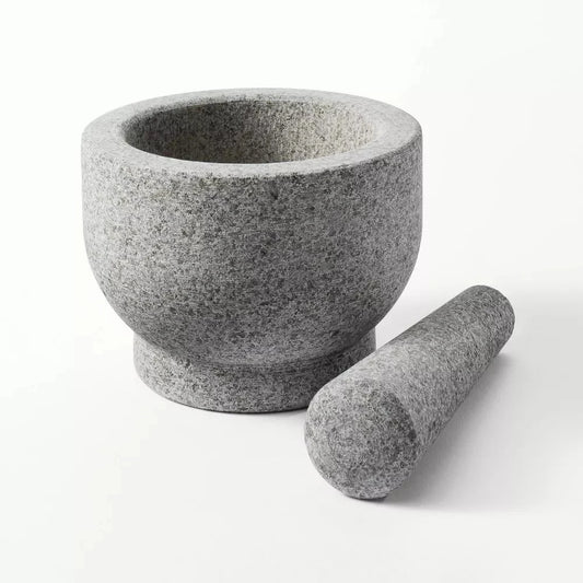 2.1 Cup Granite Mortar and Pestle Set,5.5” Stone Muddler and Bowl,Durable Stone Grinder for Guacamole Garlic Seeds Spices,Gray