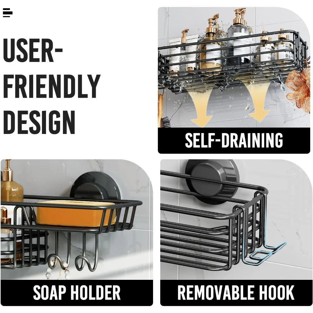Shower Caddy Suction Cup , 2 Pack Shower Shelves for Inside Showers with Hooks, NO-Drilling Showers Organizer - Cooky Kitchenware