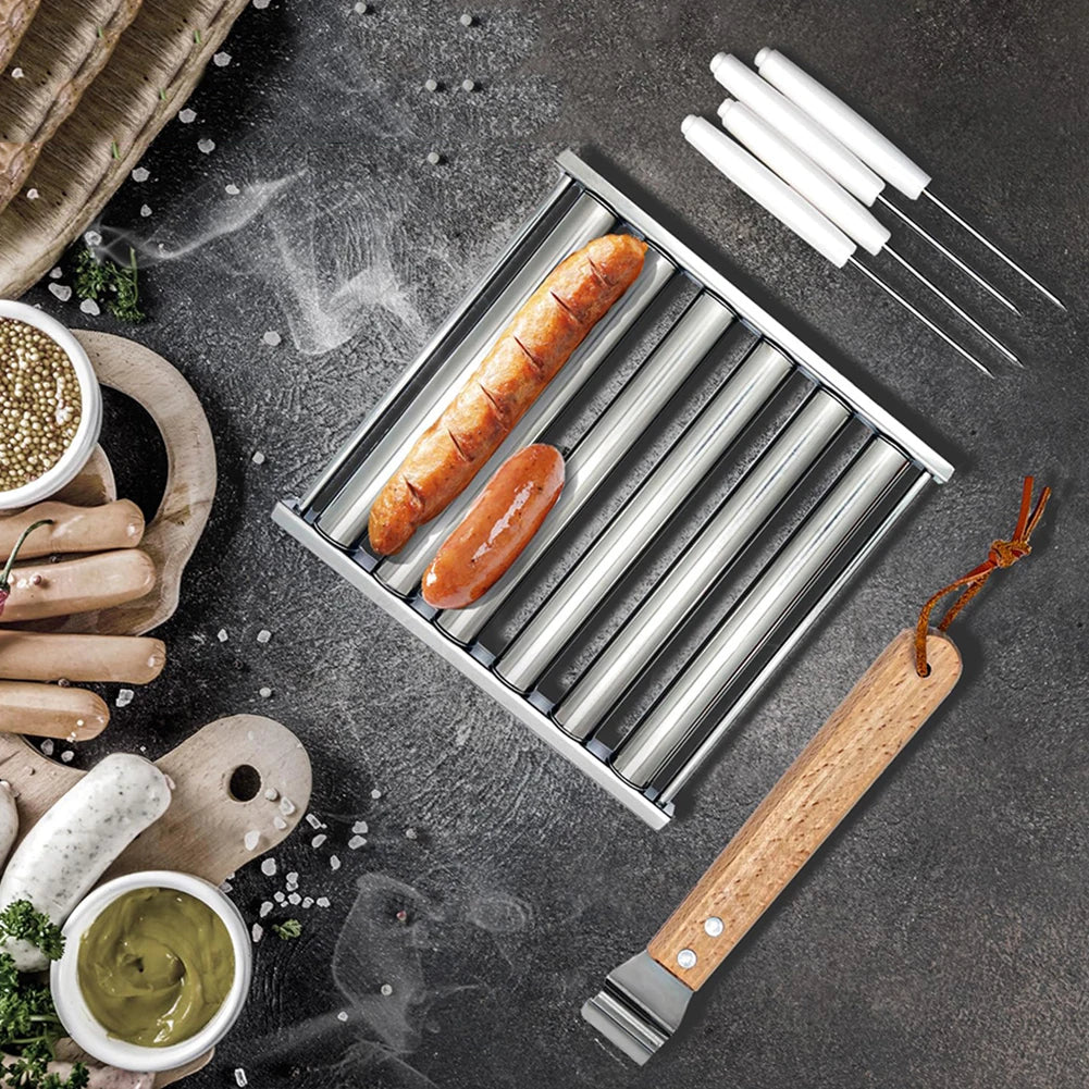 Stainless Steel Hot Dog Roller With Extra Long Wood Handle