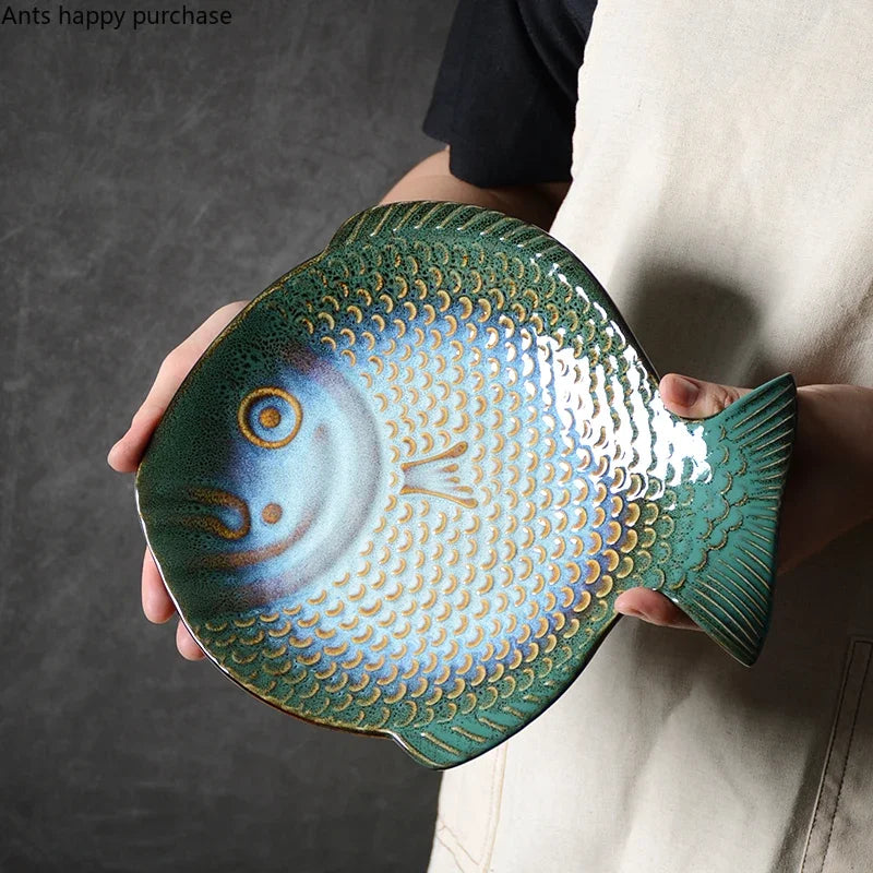 Fish Shape Ceramic Dinner Plate Sushi Plate Fruit Tray Salad Bowl Soup Plate Steak Plate Sashimi Dish Dessert Bowl Snack Dish - Cooky Kitchenware
