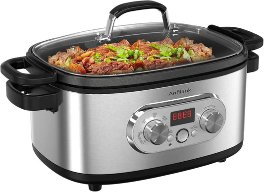 10 In 1 Programmable Slow Cooker with Timer 6.8 Quart Crock Pot Presets for Sous Vide Bake Sauté and More Nonstick Dishwasher Safe D - Cooky Kitchenware