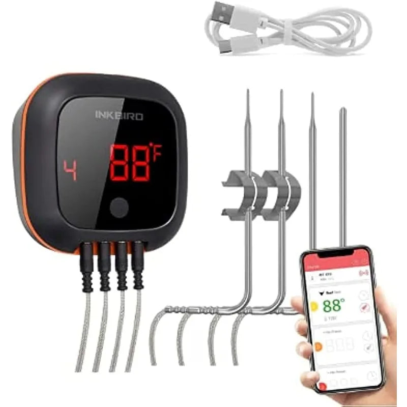 Wireless Grill BBQ Thermometer for Grilling with 4 Probes, Timer, Alarm,150 ft Barbecue Cooking Kitche