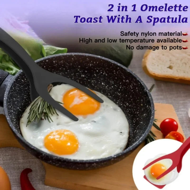 2-in-1 Silicone Tongs & Spatula for Steak, Pancake, Egg, Kitchen Cooking Tools - Cooky Kitchenware