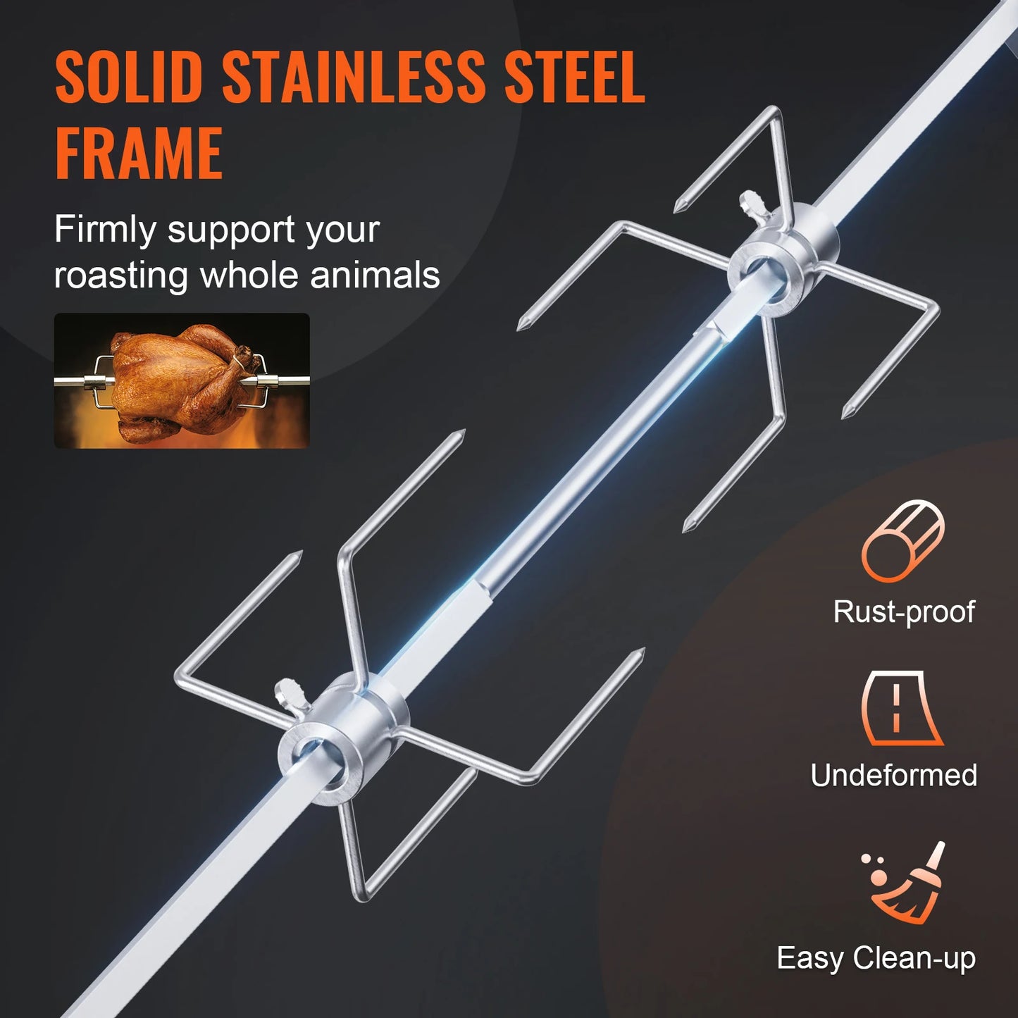 SucceBuy Universal Grill Rotisserie Kit for Grills Electric BBQ with 9W Motor Stainless Steel Automatic Grilling Kit - Cooky Kitchenware