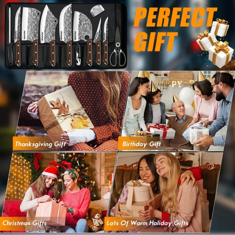 MDHAND 14PCS Japanese Chef Knife Set High Carbon Steel Sharp Blade for Meat Slicing Peeling Chopping Cooking Kitchen Knives Set