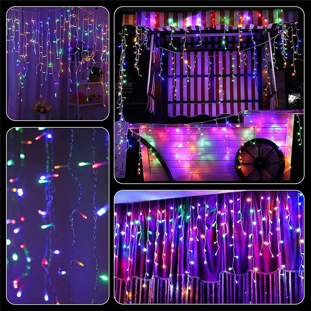 NEW 2024 Christmas Decorations Lights Solar Icicle Curtain Lights 8 Modes Outdoor Waterproof Garden Party New Year Decoration - Cooky Kitchenware