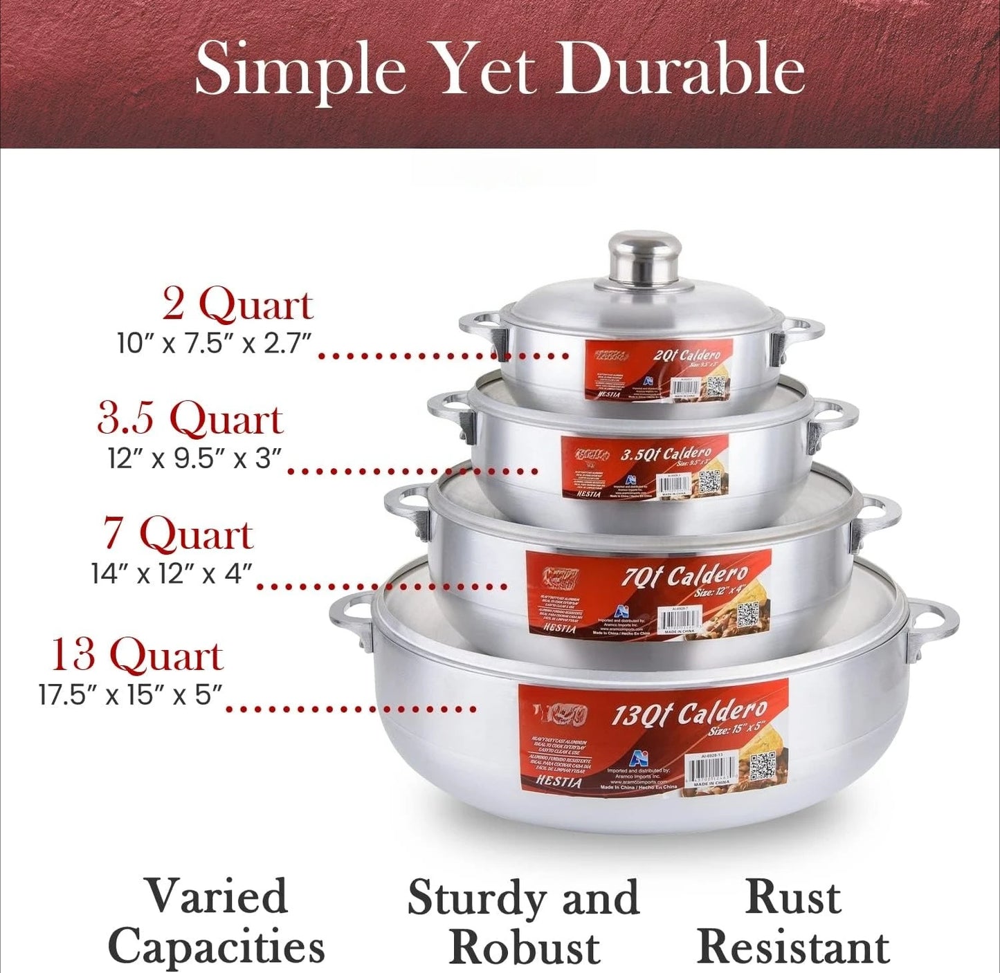 8-Piece Aluminum Caldero Set Durable Nonstick Stock Pots with Lids, Versatile Dutch Oven Cookware for Everyday Home Cooking