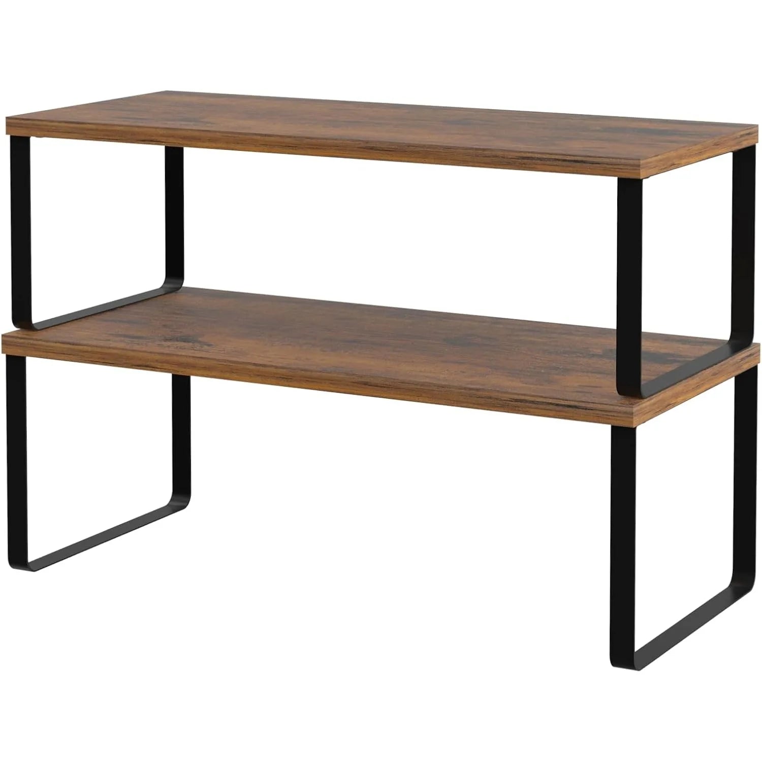 2 Pack Stackable Cabinet Shelf Organizer Expandable Kitchen Pantry Spice Rack for Counter Cupboard Storage Black Brown - Cooky Kitchenware