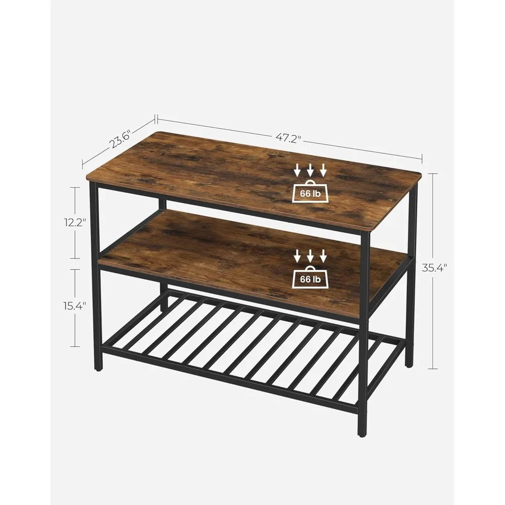 Kitchen Island with 3 Shelves, 47.2 Inches Width Kitchen Shelf with Large Worktop, Stable Steel Structure, Industrial, Easy to - Cooky Kitchenware