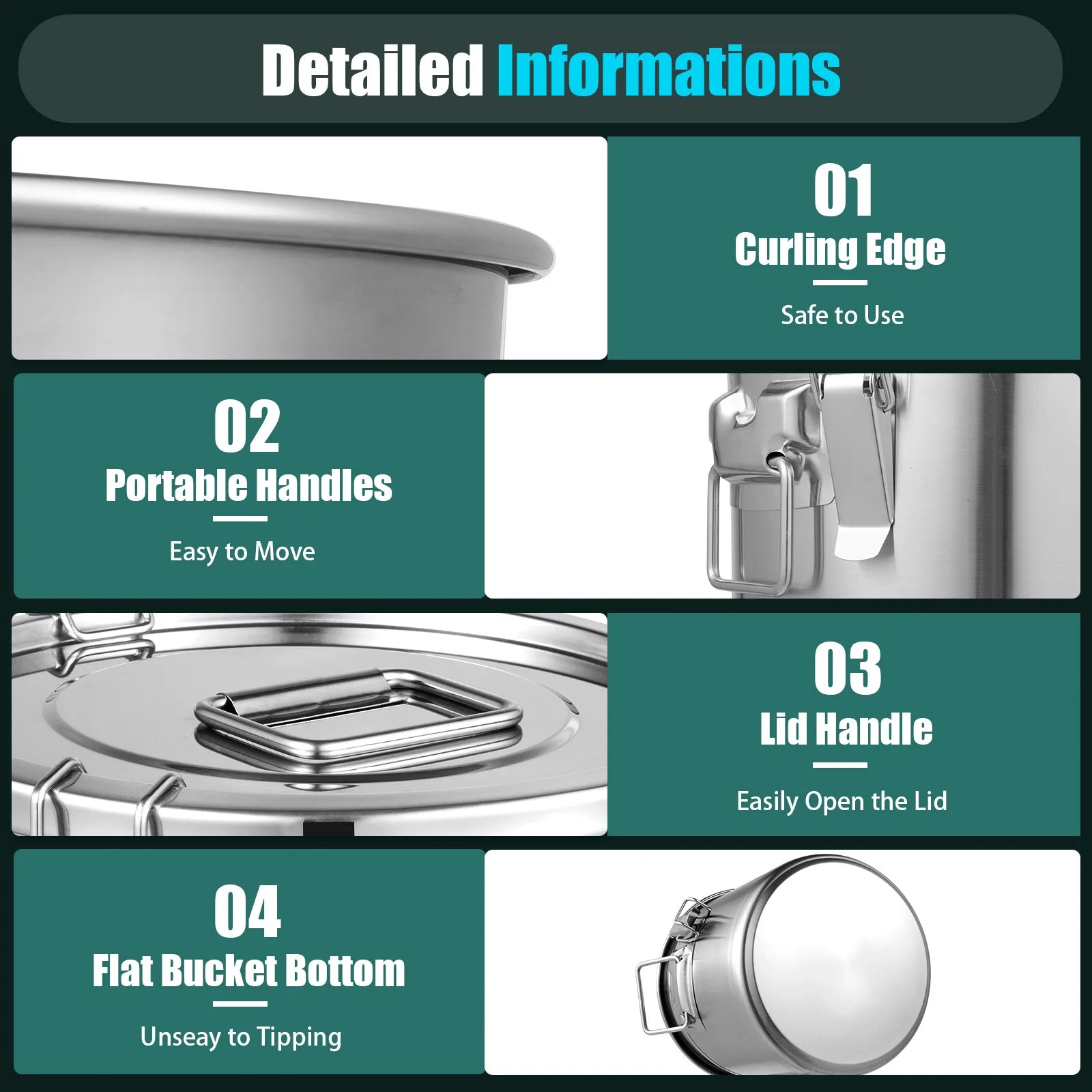 12L Airtight Food Storage Container Stainless Steel Bucket Water Jug Kitchen Accessory - Cooky Kitchenware