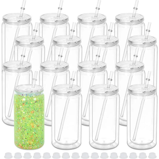 16 oz Plastic Snow Globe Tumbler, Pre Drilled Hole, Plastic Mason Jar Cups Can for Snow Globe Glitter DIY (Clear) - Cooky Kitchenware