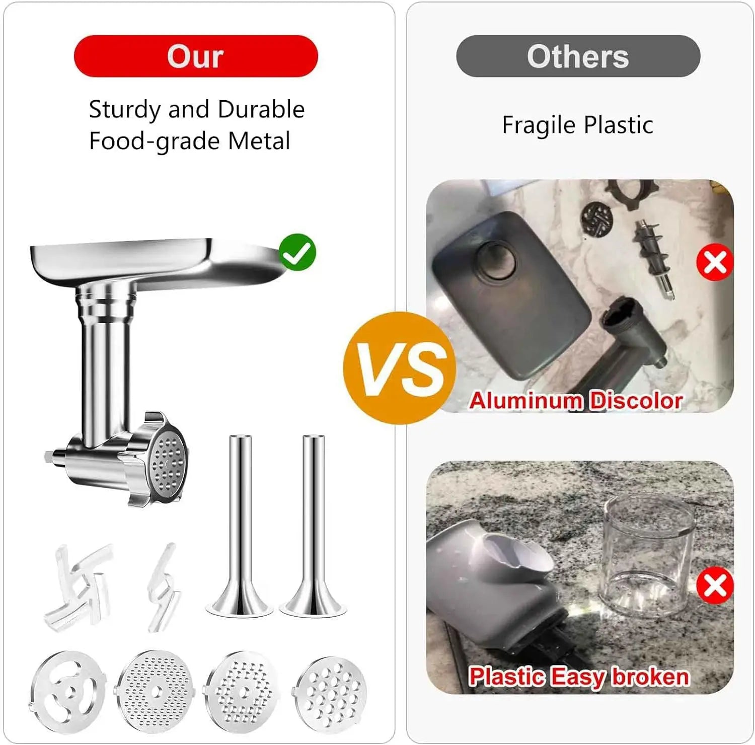 Metal Food Grinder Attachments for all KitchenAid chef and Cuisinart Stand Mixers SM-50 Series. Meat Grinders, Sausage Stuff - Cooky Kitchenware