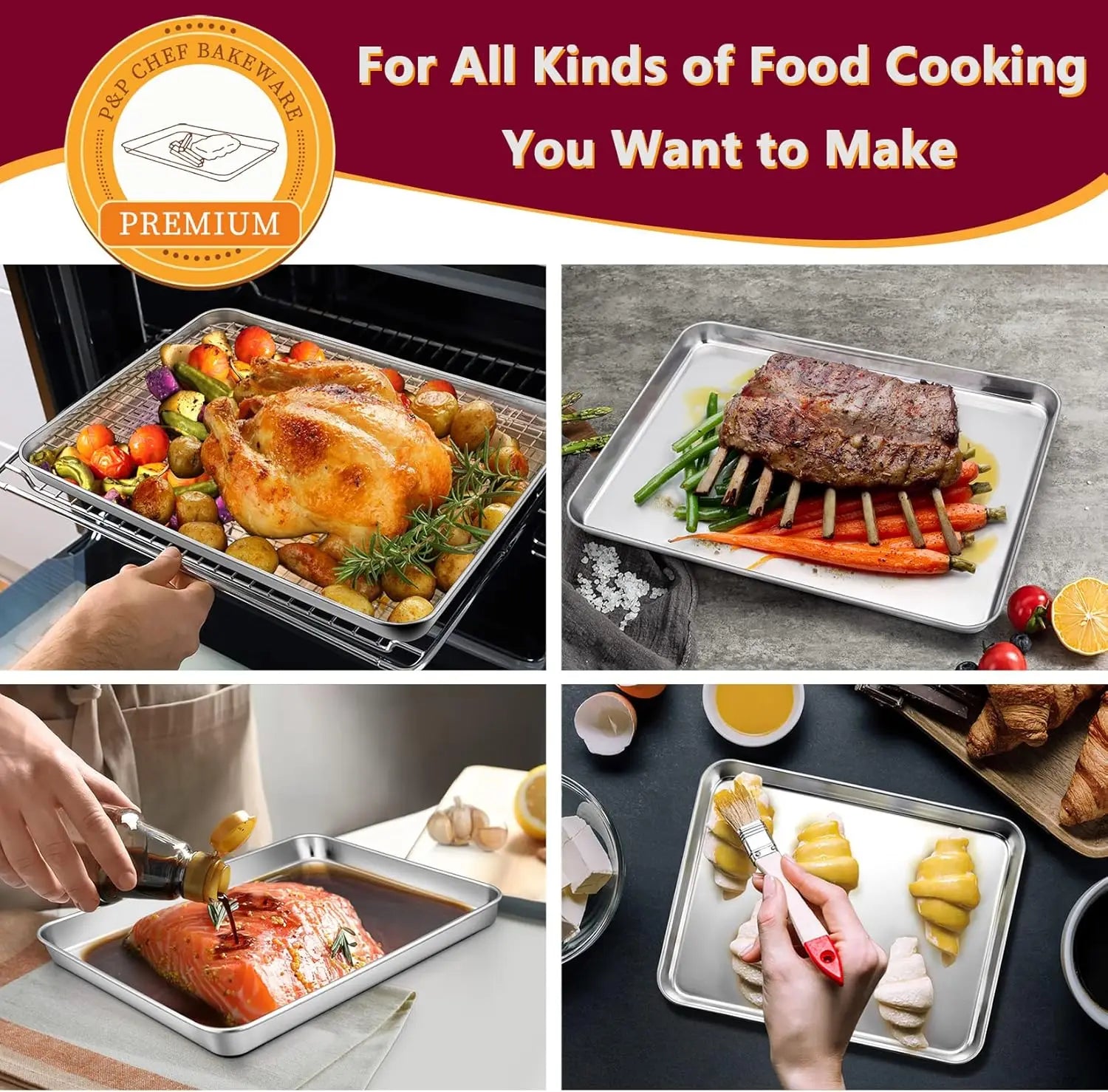 Baking Sheet And Ra Set, Stainl Steel Cookie Sheets Oven Baking Pans Trays With Cooling Racks For Cooking & Roasting, - Cooky Kitchenware