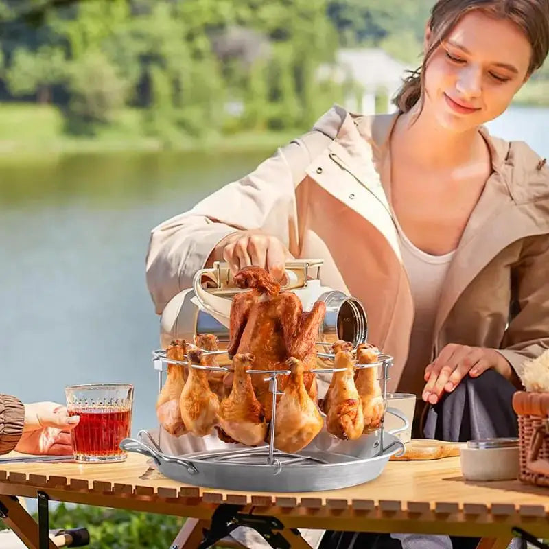 Chicken Leg Grill Rack Round Grill Rack Stainless Steel Wing Rack 12 Slots Non-Stick Drumstick Holder BBQ Accessories With Drip - Cooky Kitchenware