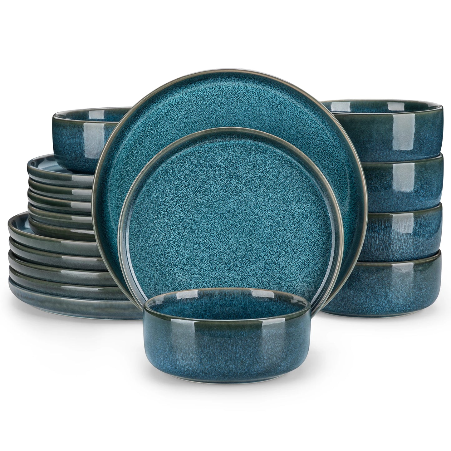 Blue Ceramic Plate Set With Reactive Glaze Vertical Edge