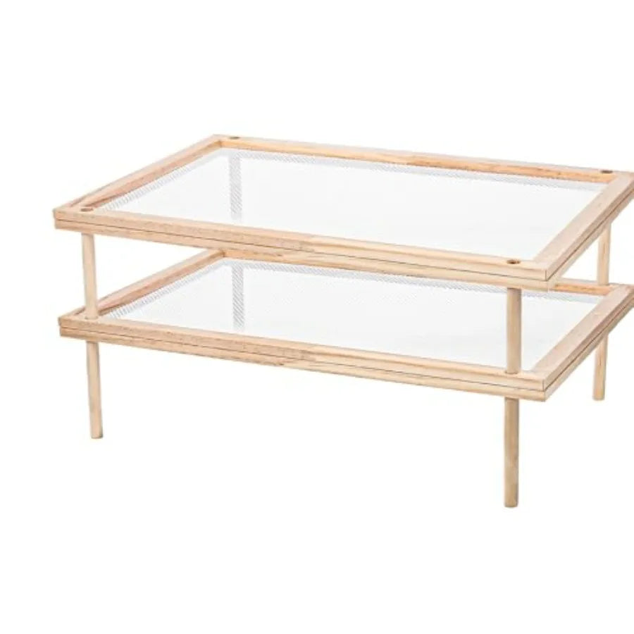 Set of 2 Stackable Wood Pasta Herb Drying Rack Food Dryer Stand with Net for Drying Seeds Herb Bud in Kitchen Garden and Outdoo