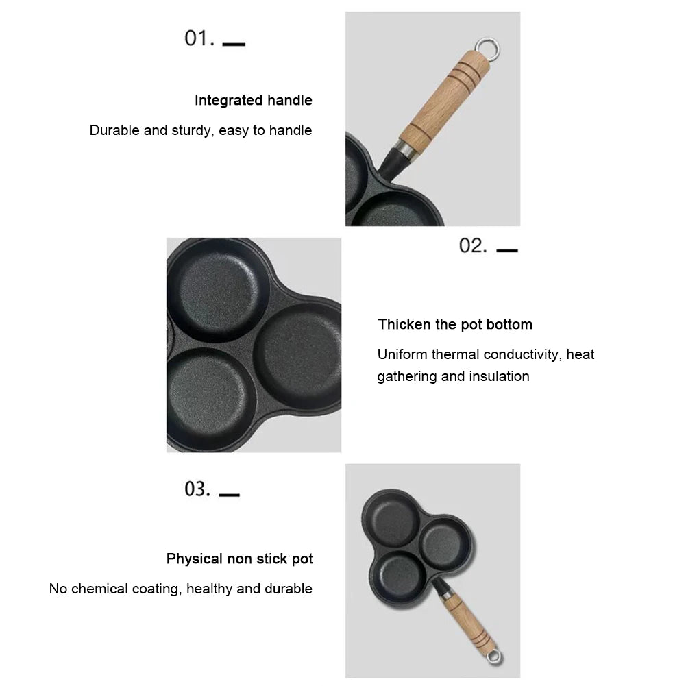 3-Cup Cast Iron Egg Frying Pan Non Stick Pancake Pan with Handle Egg Cooker Omelette Pan for Breakfast Fried Egg Pancakes Steaks - Cooky Kitchenware