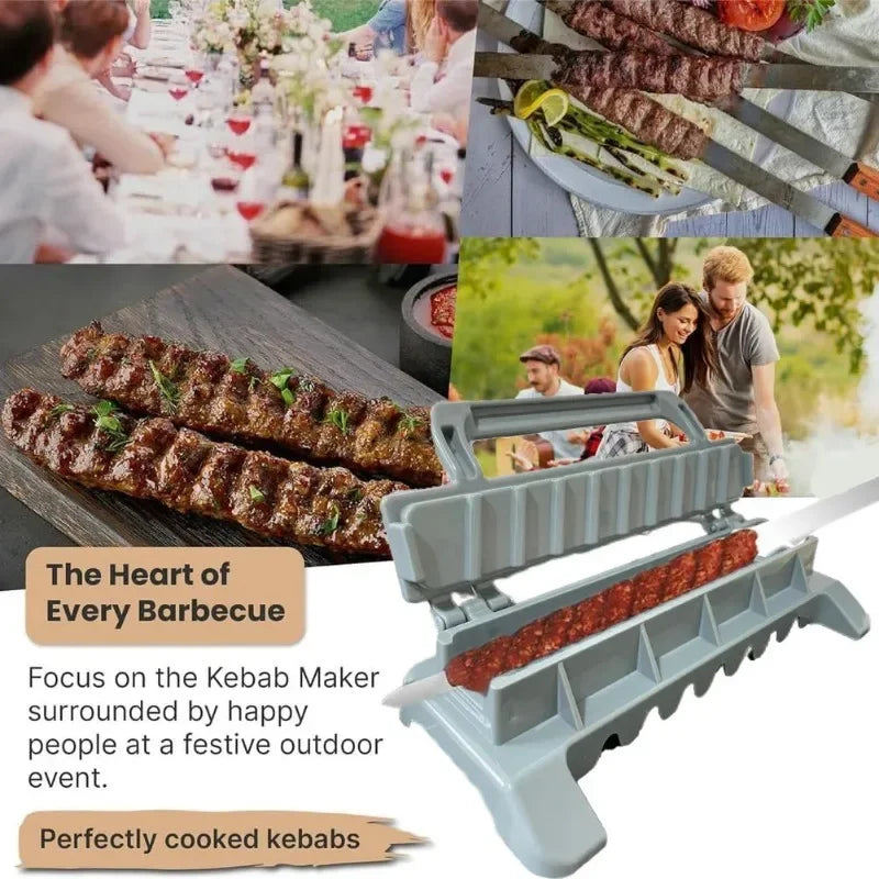 Kebab Mould Tools 8/9inch Flat Stainless Steel BBQ Barbecue Kebob Skewer Row Kebab Maker for Brazilian Koobideh Persian - Cooky Kitchenware