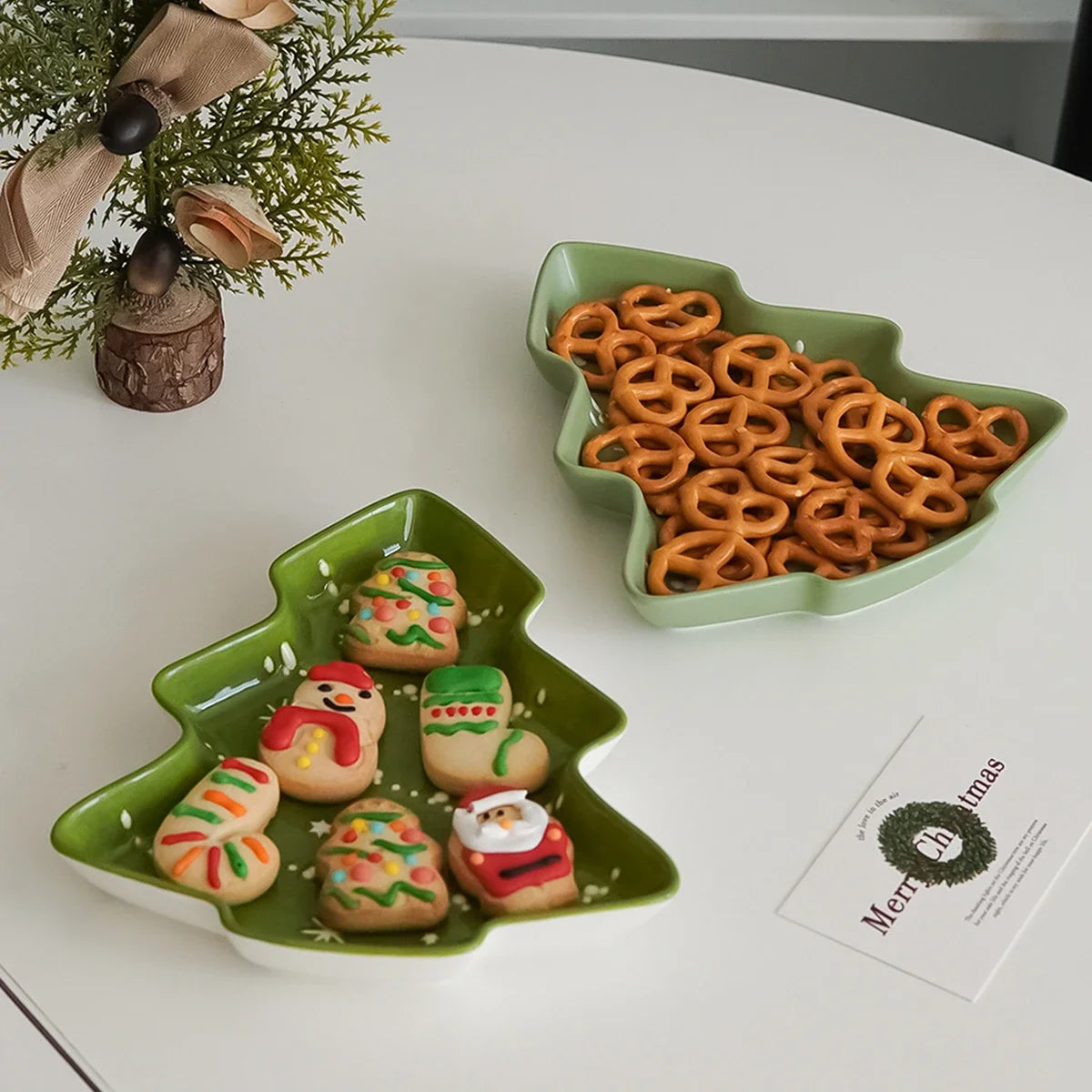 1/2Pcs Ceramic Christmas Tree Tray, Original Design Christmas Tree-Shaped Tray Dessert Plate