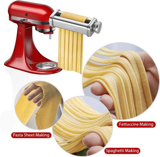 Pasta Attachment for KitchenAid Mixer, Pasta Sheet Roller, Spaghetti Fettuccine Cutter,Stainless Noodle Fit All KitchenAid Chef - Cooky Kitchenware