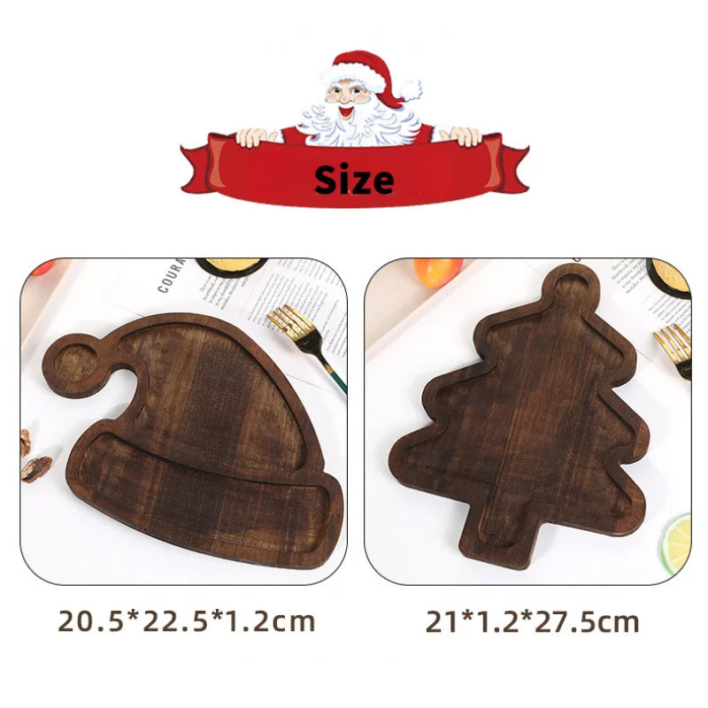 Christmas Cutlery Tray, Cute Household Wooden Christmas Tree, Fruit Dish, Cake, Dessert, Partitioned Wooden Plate