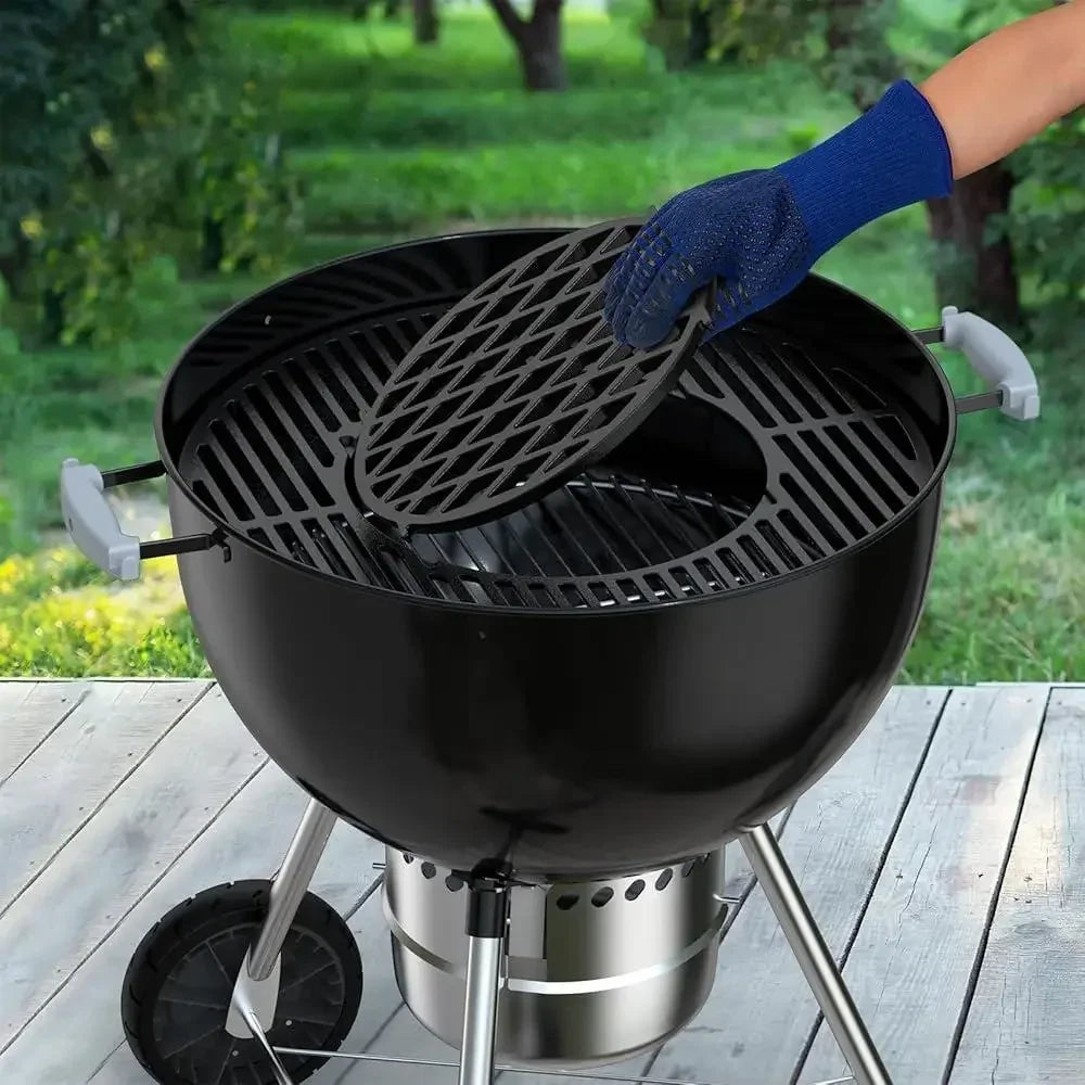 2-in-1 Cast Iron Grill Grate Replacement Weber 22.5 Inch Kettle BBQ Premium Porcelain Enameled Cooking System Outdoor Searing