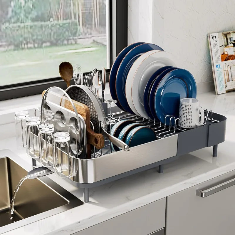 Expandable Dish Drying Rack, Multifunctional Holder for POTS and Pans, Space-saving Kitchen Drying Rack, Dish Holder for Kitchen - Cooky Kitchenware