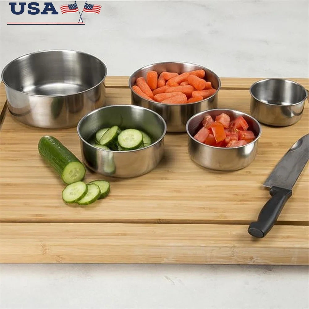 5-Piece Stainless Steel Mixing Bowls with Airtight Lids Nesting Storage Set Meal Prep Serving Leftovers Kitchen Essentials