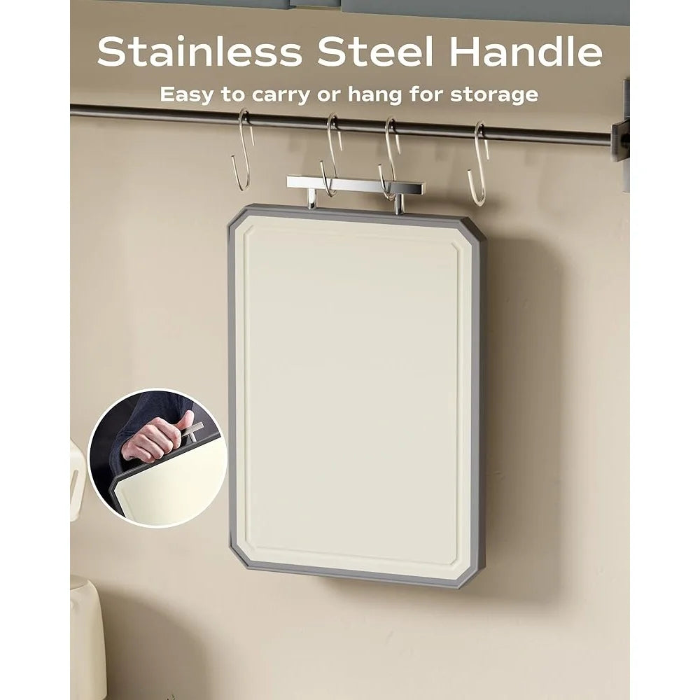 Heavy Duty Stainless Steel Cutting Board Double Sided Non Absorbent Kitchen Chopping Board with Juice Groove Easy Clean Durable - Cooky Kitchenware