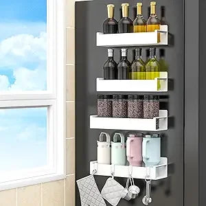 4 Pack Magnetic Spice Rack Organizer for Refrigerator and Oven Black Fridge Organizers and Storage for Kitchen - Cooky Kitchenware