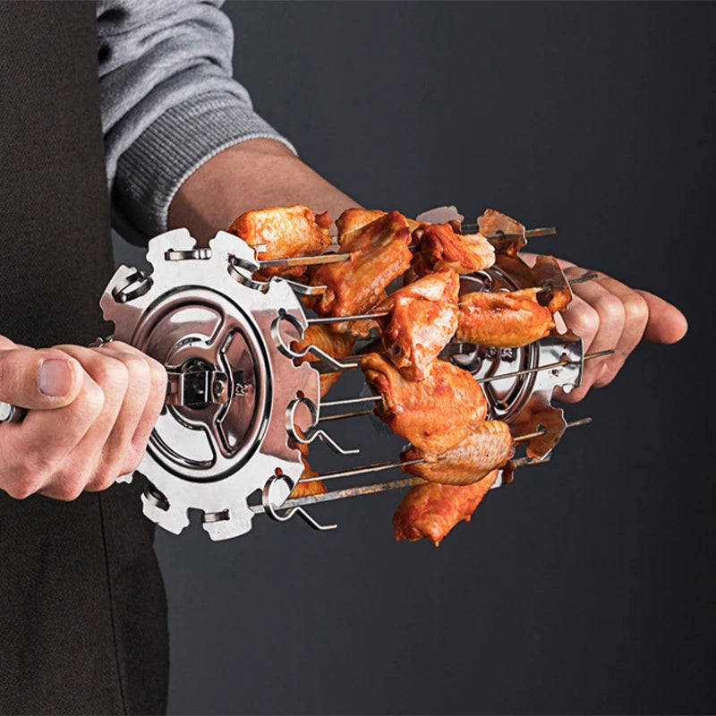 1Set Stainless Steel BBQ Kebab Cage Rotisserie Skewer Forks Chicken Grill For Roaster Oven DIY Camping Cooking Tool - Cooky Kitchenware