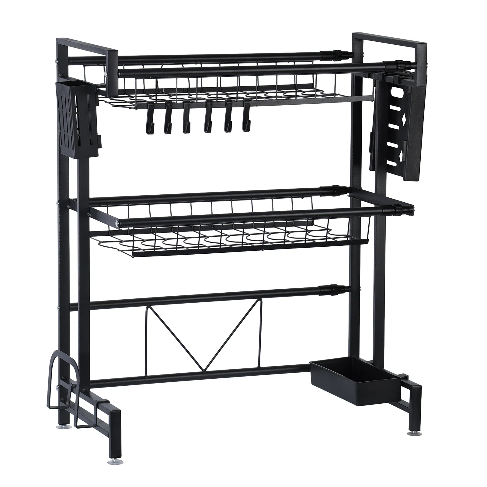 2 Tier Kitchen Storage Shelf Above Sink Stretchable Bowl Draining Rack Multifunctional Dish Knife Spoon Sink Rack Set Organizer - Cooky Kitchenware