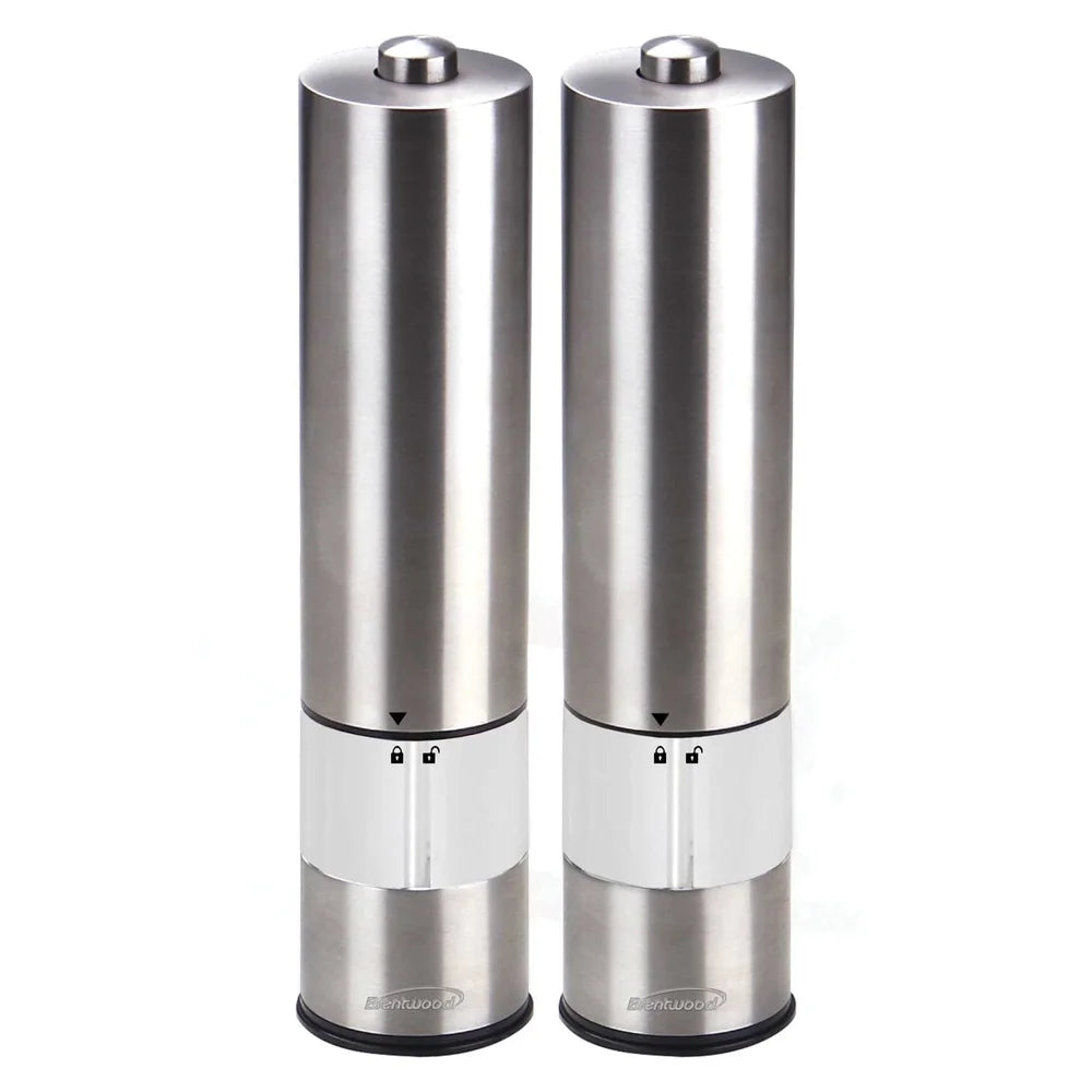 Electric Blue LED Stainless Steel Salt Pepper Grinders Adjustable Ceramic Precision Milling One Hand Operation Display Windows - Cooky Kitchenware