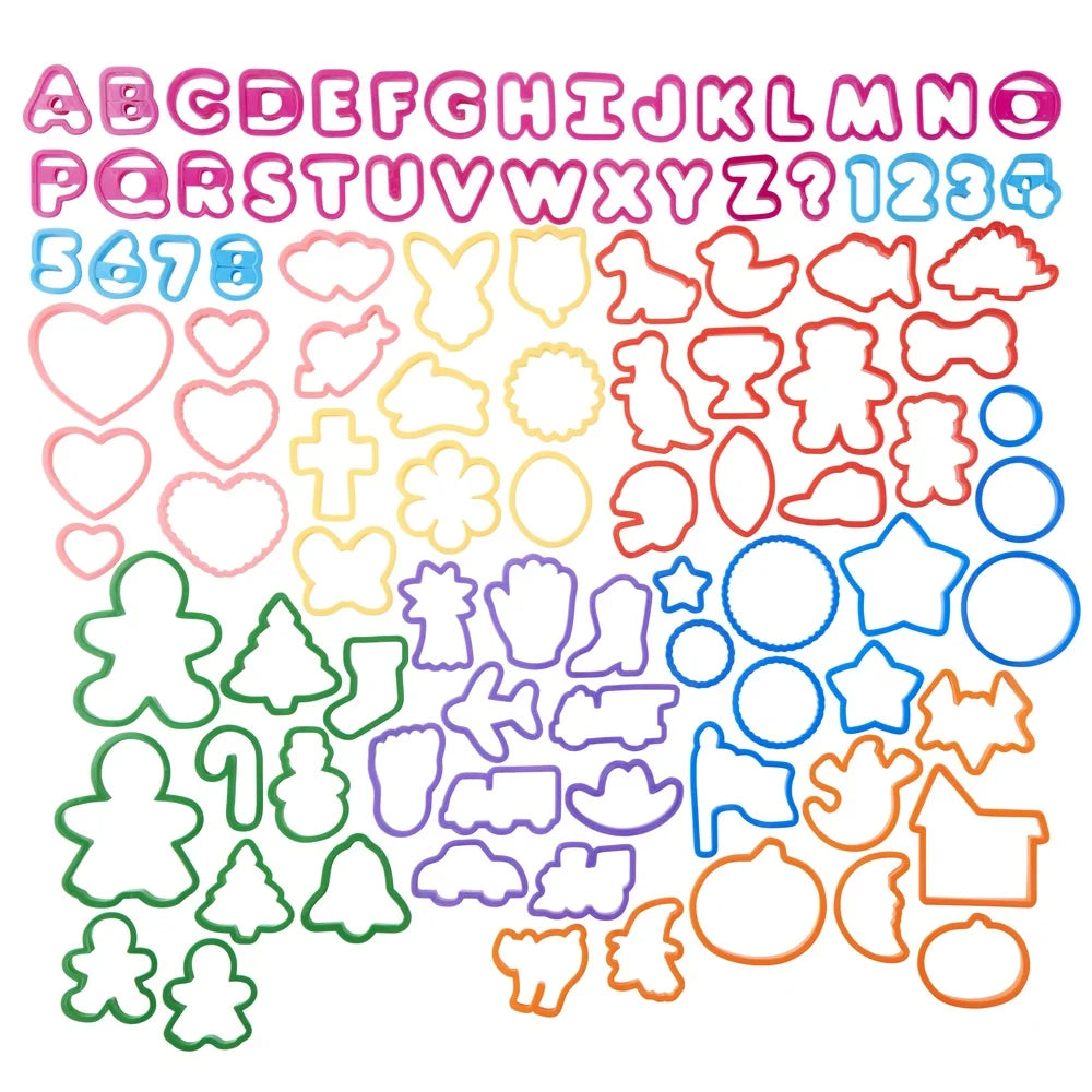 101-Piece Plastic Cookie Cutter Set Holidays Numbers Letters Animal Shapes Baking Decorating Fun Kitchen Tools - Cooky Kitchenware