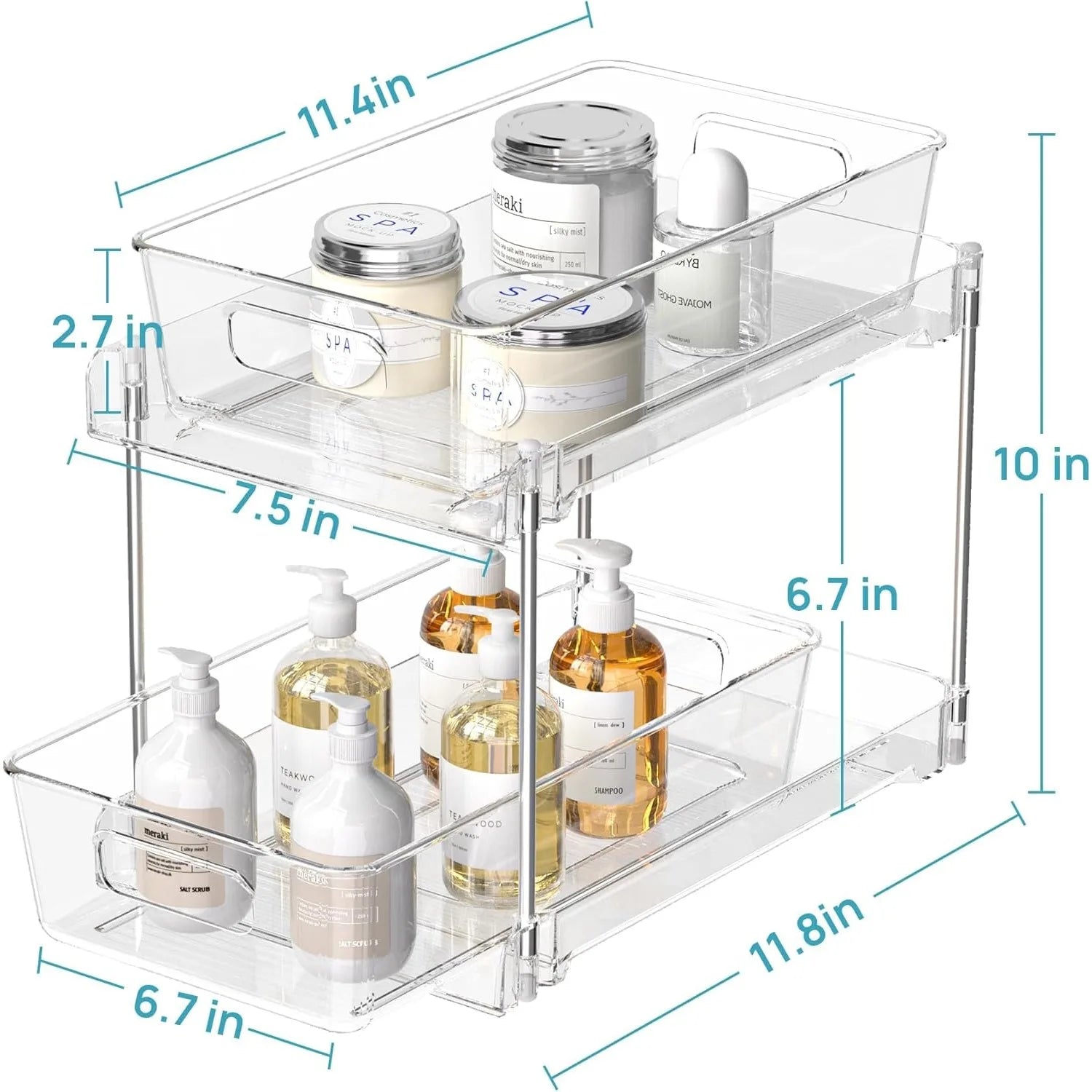 4 Pack Bathroom Organizer 2 Tier Clear Under Sink Organizers Vanity Countertop Storage Bins Cabinet Drawers Kitchen - Cooky Kitchenware