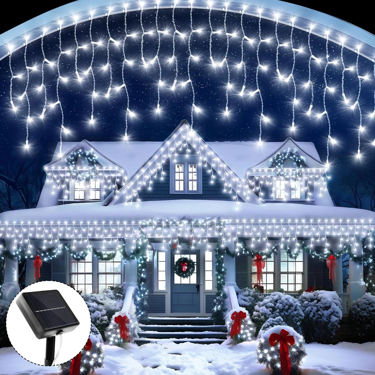 Solar LED Eaves Icicle String Lights 8 Lighting Modes Outdoor Waterproof Christmas Decorations Fairy Lights for Yard Garden - Cooky Kitchenware