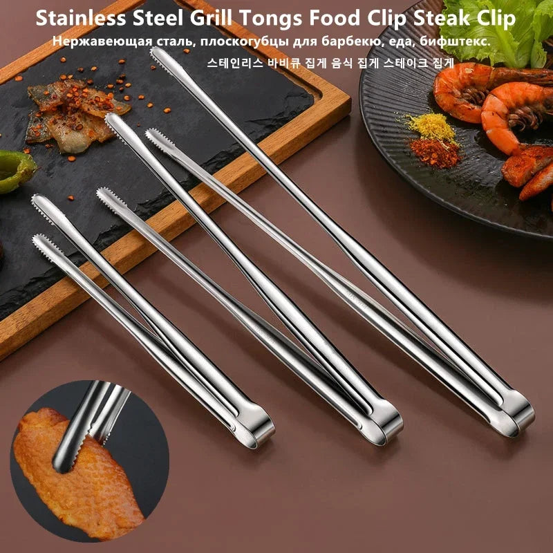 Stainless Steel Grill Tongs Food Clip BBQ Steak Clip Bread Tong Cooking Utensils Party Non-Slip Kitchen Gadgets Accessories - Cooky Kitchenware