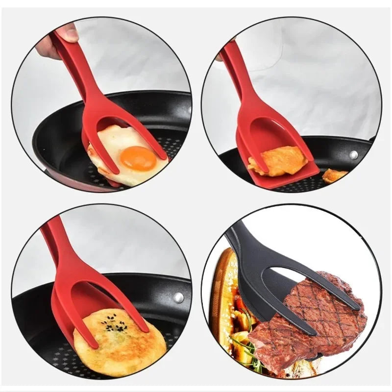 2-in-1 Silicone Tongs & Spatula for Steak, Pancake, Egg, Kitchen Cooking Tools - Cooky Kitchenware