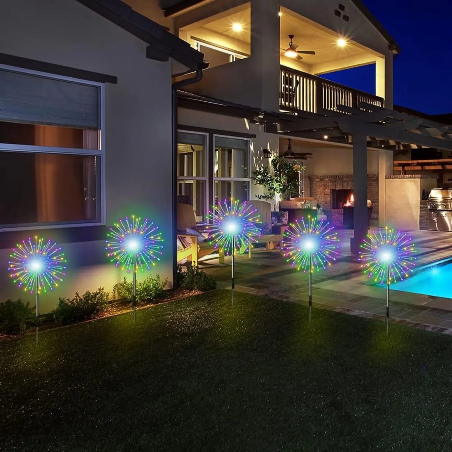 4 Pack Solar Firework String Lights - IP65 Waterproof 8 Modes w/Remote, Outdoor Christmas Decor for Garden/Patio/Party